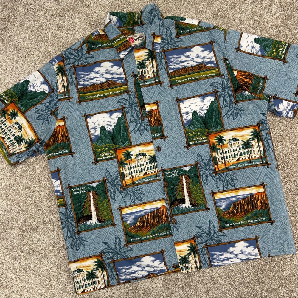 Official State Parks Aloha Shirt Hilo Hattie Men Size XL Hawaiian Original USA